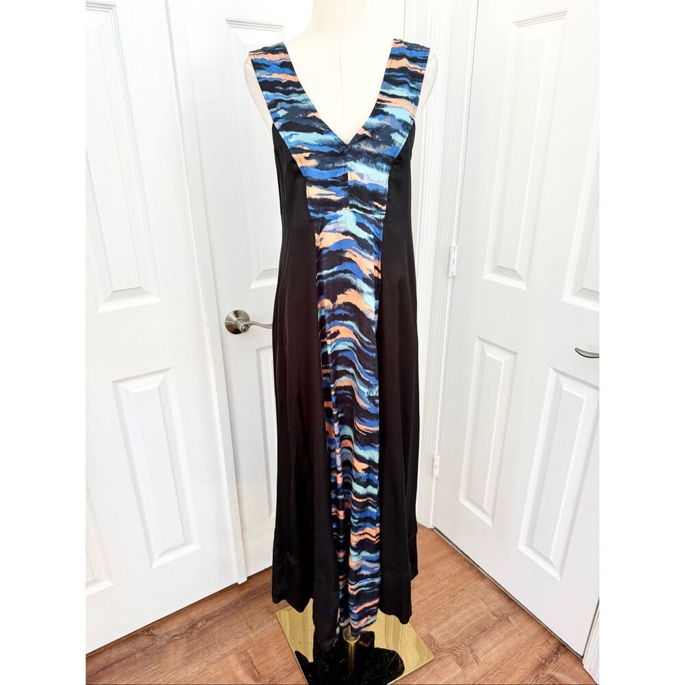 NWT Maeve x Anthropologie Black Abstract Panel Colorblock V-Neck Maxi Dress 4